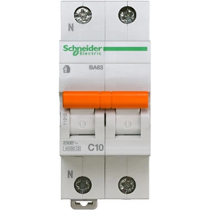 Автоматический выключатель SCHNEIDER ELECTRIC ДОМОВОЙ ВА63 1П+Н 10A C 4,5 кА, Болгария/Италия 11212 Автоматический выключатель SCHNEIDER ELECTRIC ДОМОВОЙ ВА63 1П+Н 10A C 4,5 кА, Болгария/Италия 11212