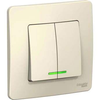 2-клавишный переключатель SCHNEIDER ELECTRIC BLANCA (cх.5), с подсветкой, 6А, 250B, МОЛОЧНЫЙ