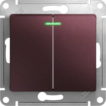 2-клавишный выключатель SCHNEIDER ELECTRIC GLOSSA с подсветкой, сх.5а, 10АХ, механизм, БАКЛАЖАНОВЫЙ