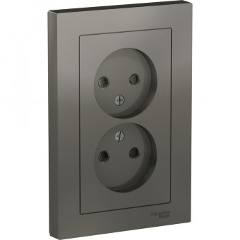 Розетка двойная SCHNEIDER ELECTRIC ATLASDESIGN без заземления, со шторками, в сборе, сталь