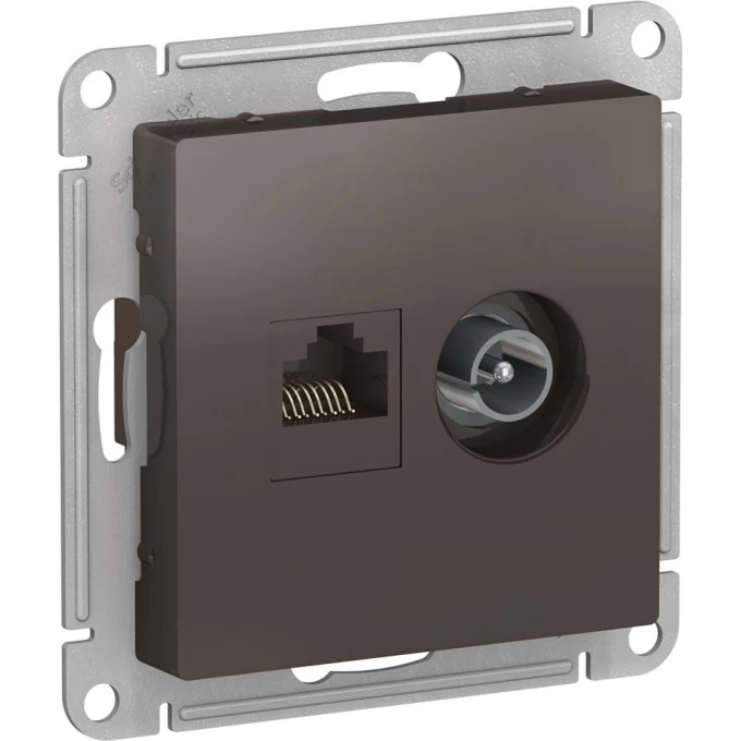 Розетка двойная SCHNEIDER ELECTRIC ATLASDESIGN ТВ + компьютерная RJ45, кат. 5Е, мокко ATN000689 Розетка двойная SCHNEIDER ELECTRIC ATLASDESIGN ТВ + компьютерная RJ45, кат. 5Е, мокко ATN000689