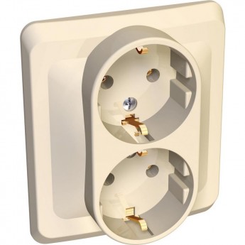 Розетка двойная SCHNEIDER ELECTRIC ЭТЮД С/У с заземлением без шторок 16А 250B, кремовый, Россия