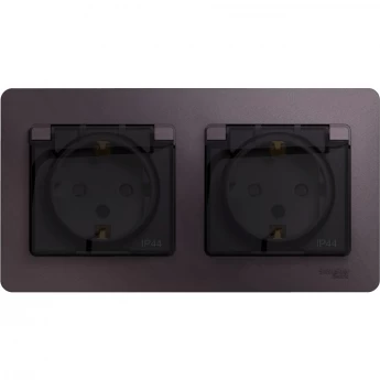 Розетка двойная SCHNEIDER ELECTRIC GLOSSA с заземлением, со шторками, в сборе, IP44, сиреневый туман