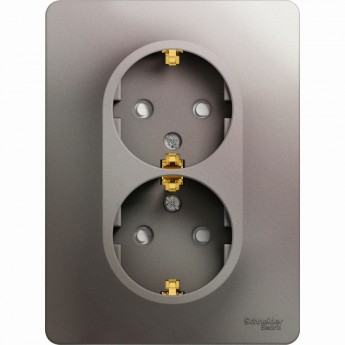 Розетка двойная SCHNEIDER ELECTRIC GLOSSA с заземлением, со шторками, в сборе, платина