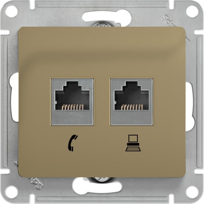 Розетка компьютерная/телефонная SCHNEIDER ELECTRIC GLOSSA двойная RJ11+RJ45, кат.5E, механизм, ТИТАН GSL000485 Розетка компьютерная/телефонная SCHNEIDER ELECTRIC GLOSSA двойная RJ11+RJ45, кат.5E, механизм, ТИТАН GSL000485