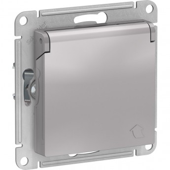 Розетка SCHNEIDER ELECTRIC ATLASDESIGN с заземлением, со шторками, с крышкой, механизм, алюминий Розетка SCHNEIDER ELECTRIC ATLASDESIGN с заземлением, со шторками, с крышкой, механизм, алюминий