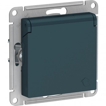 Розетка SCHNEIDER ELECTRIC ATLASDESIGN с заземлением, со шторками, с крышкой, механизм, изумруд Розетка SCHNEIDER ELECTRIC ATLASDESIGN с заземлением, со шторками, с крышкой, механизм, изумруд