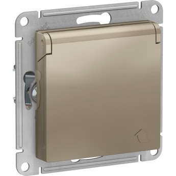 Розетка SCHNEIDER ELECTRIC ATLASDESIGN с заземлением, со шторками, с крышкой, механизм, шампань Розетка SCHNEIDER ELECTRIC ATLASDESIGN с заземлением, со шторками, с крышкой, механизм, шампань