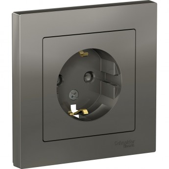 Розетка SCHNEIDER ELECTRIC ATLASDESIGN с заземлением, со шторками, в сборе, сталь