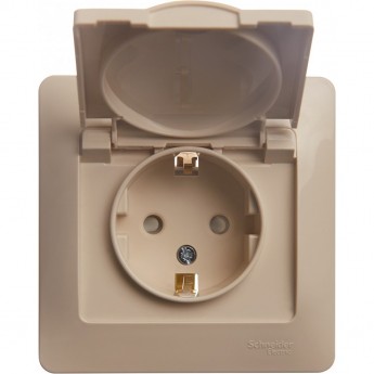 Розетка SCHNEIDER ELECTRIC GLOSSA с заземлением, со шторкой, с крышкой, в сборе, бежевый
