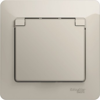 Розетка SCHNEIDER ELECTRIC GLOSSA с заземлением, со шторкой, с крышкой, в сборе, молочный