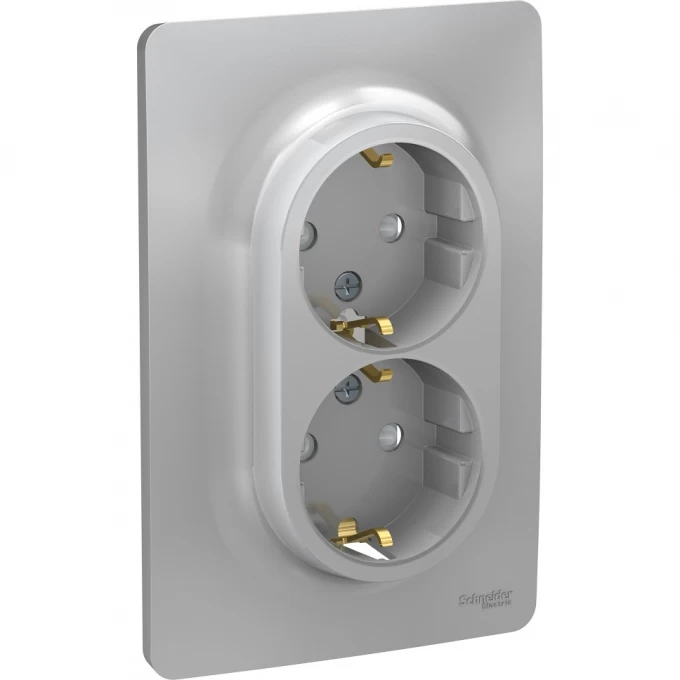 Розетка SCHNEIDER ELECTRIC UNICA NEW двойная, с заземлением, со шторками, с винтовыми зажимами, алюминий NU206730 Розетка SCHNEIDER ELECTRIC UNICA NEW двойная, с заземлением, со шторками, с винтовыми зажимами, алюминий NU206730