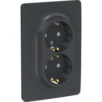 Розетка SCHNEIDER ELECTRIC UNICA NEW двойная, с заземлением, со шторками, с винтовыми зажимами, антрацит
