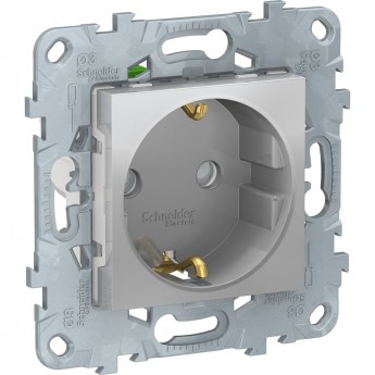 Розетка SCHNEIDER ELECTRIC UNICA NEW с заземлением, со шторками, с быстрозажимными клеммами, алюминий