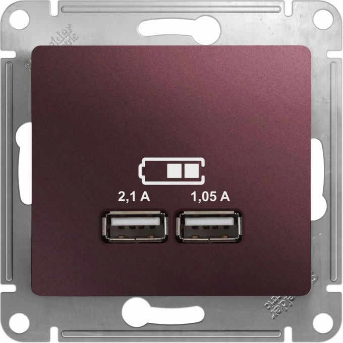 USB розетка SCHNEIDER ELECTRIC GLOSSA A+A, 5В/2,1 А, 2х5В/1,05 А, механизм, БАКЛАЖАНОВЫЙ GSL001133 USB розетка SCHNEIDER ELECTRIC GLOSSA A+A, 5В/2,1 А, 2х5В/1,05 А, механизм, БАКЛАЖАНОВЫЙ GSL001133