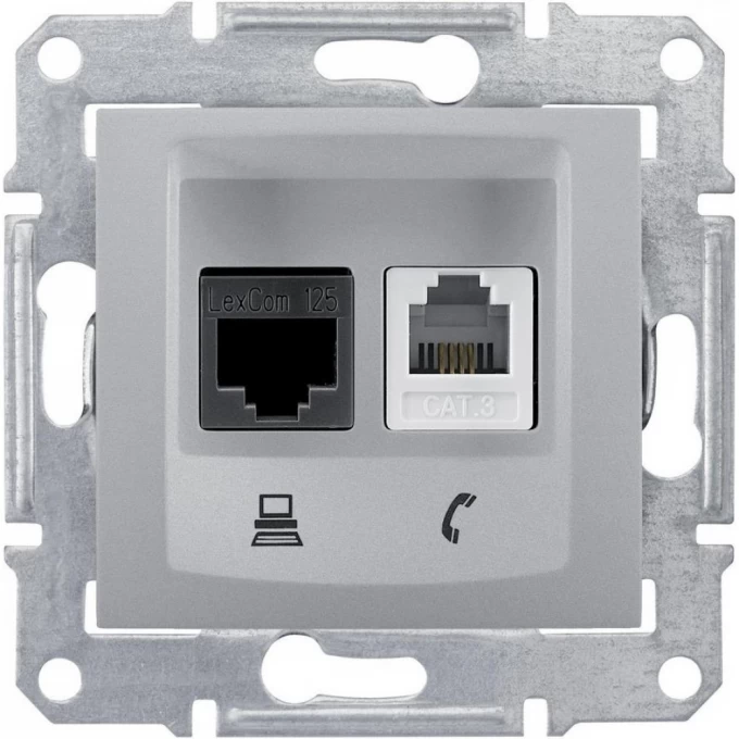 Розетка двойная компьютерная/телефонная SCHNEIDER ELECTRIC SEDNA RJ11+RJ45, кат.5е, неэкр. UTP, алюминий SDN5100160 Розетка двойная компьютерная/телефонная SCHNEIDER ELECTRIC SEDNA RJ11+RJ45, кат.5е, неэкр. UTP, алюминий SDN5100160