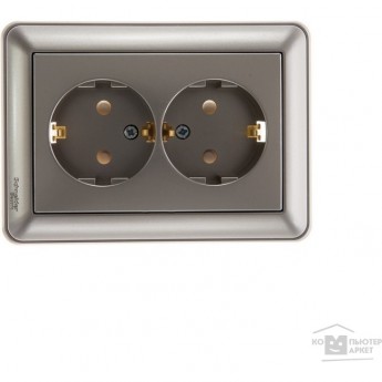 Розетка двойная SCHNEIDER ELECTRIC W59 с заземлением со шторками, 16А, в сборе, шампань