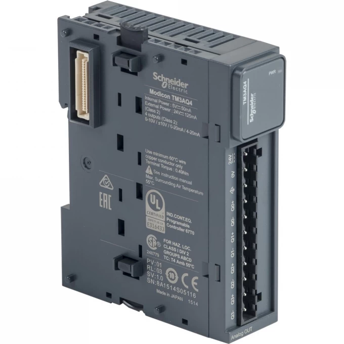 Аналоговый модуль расширения SCHNEIDER ELECTRIC MODICON ТМ3- 4 аналоговых выхода TM3AQ4 Аналоговый модуль расширения SCHNEIDER ELECTRIC MODICON ТМ3- 4 аналоговых выхода TM3AQ4