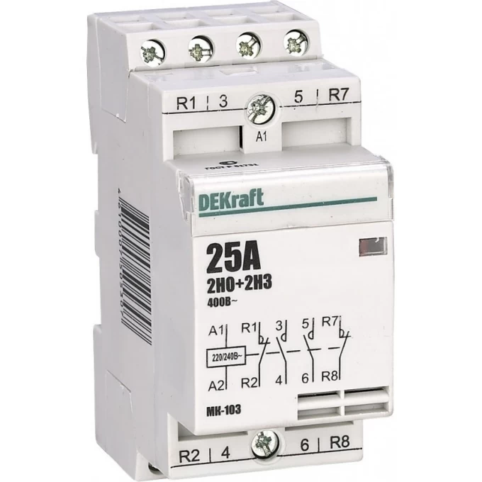 Модульный контактор DEKRAFT 2НО+2НЗ 25А 230В МК-103 18069DEK Модульный контактор DEKRAFT 2НО+2НЗ 25А 230В МК-103 18069DEK