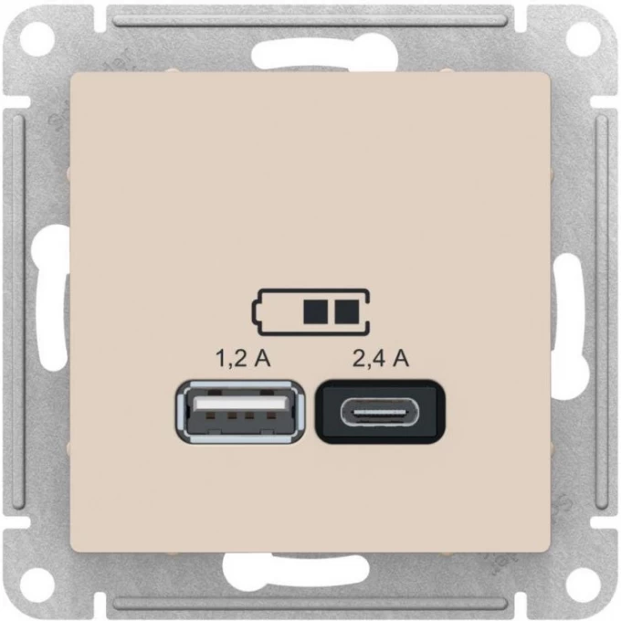 USB Розетка SCHNEIDER ELECTRIC ATLAS DESIGN тип A+C 5В/2.4А 2х5В/1.2А механизм, алюминий ATN000339 USB Розетка SCHNEIDER ELECTRIC ATLAS DESIGN тип A+C 5В/2.4А 2х5В/1.2А механизм, алюминий ATN000339