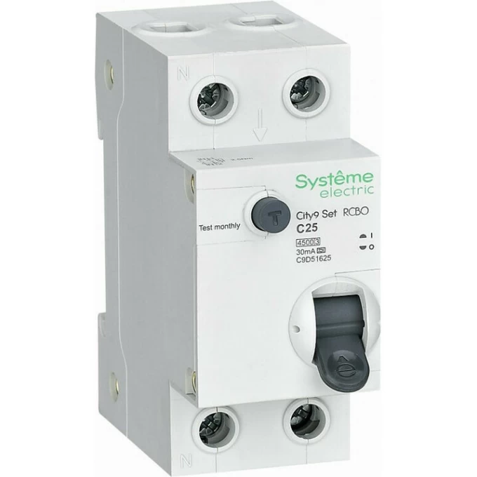 Выключатель автоматический дифференциального тока SCHNEIDER ELECTRIC 2п (1P+N) C 25А 30мА тип A 4.5кА City9 Set 230В SE C9D55625 Выключатель автоматический дифференциального тока SCHNEIDER ELECTRIC 2п (1P+N) C 25А 30мА тип A 4.5кА City9 Set 230В SE C9D55625